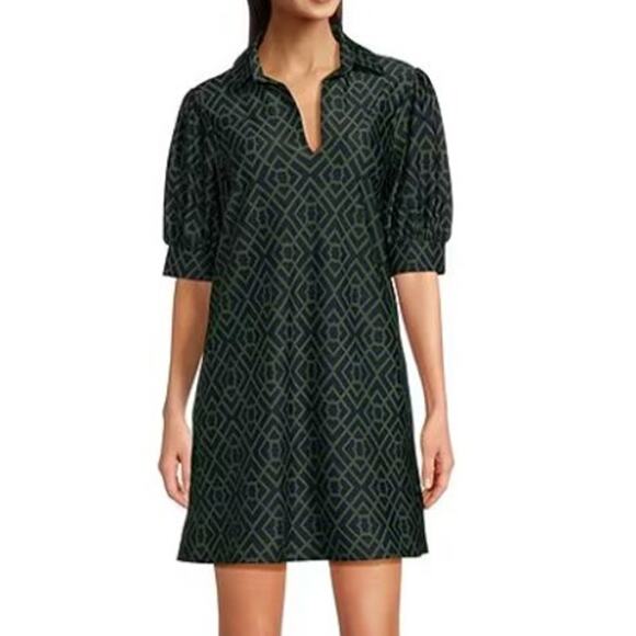 JUDE CONNALLY Emerson Puff Sleeve Mini Dress Small Garden Lattice Navy Green - Picture 12 of 12